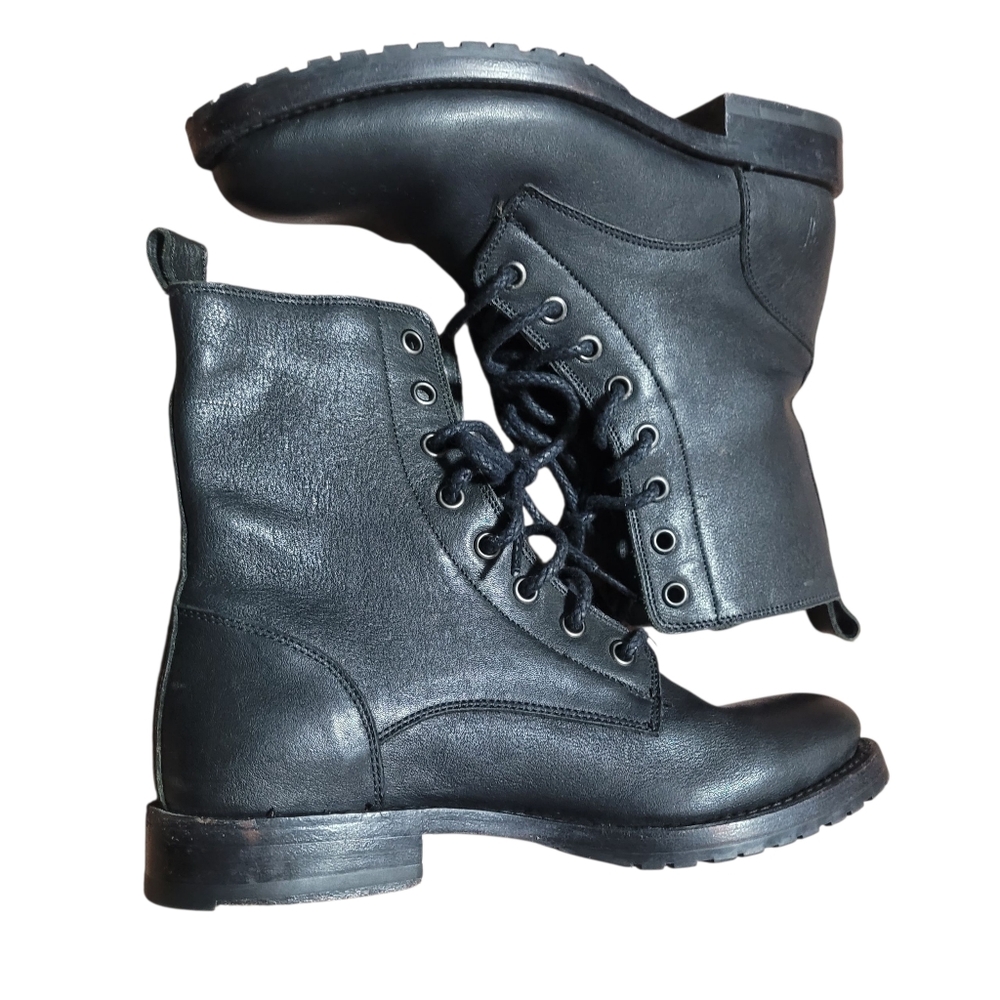 Frye Veronica Combat Black Leather Lace Up Boots 6B